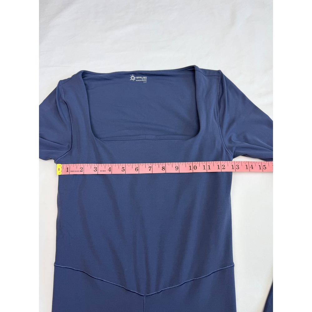 Offline by Aerie Real Me Xtra Long Sleeve Bodysuit Square Neck Blue S NWT - Picture 8 of 12